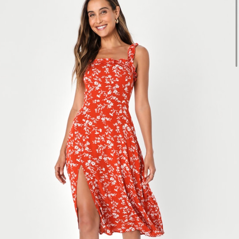 Lulus Rust Ruffle Midi - Picture 3 of 3